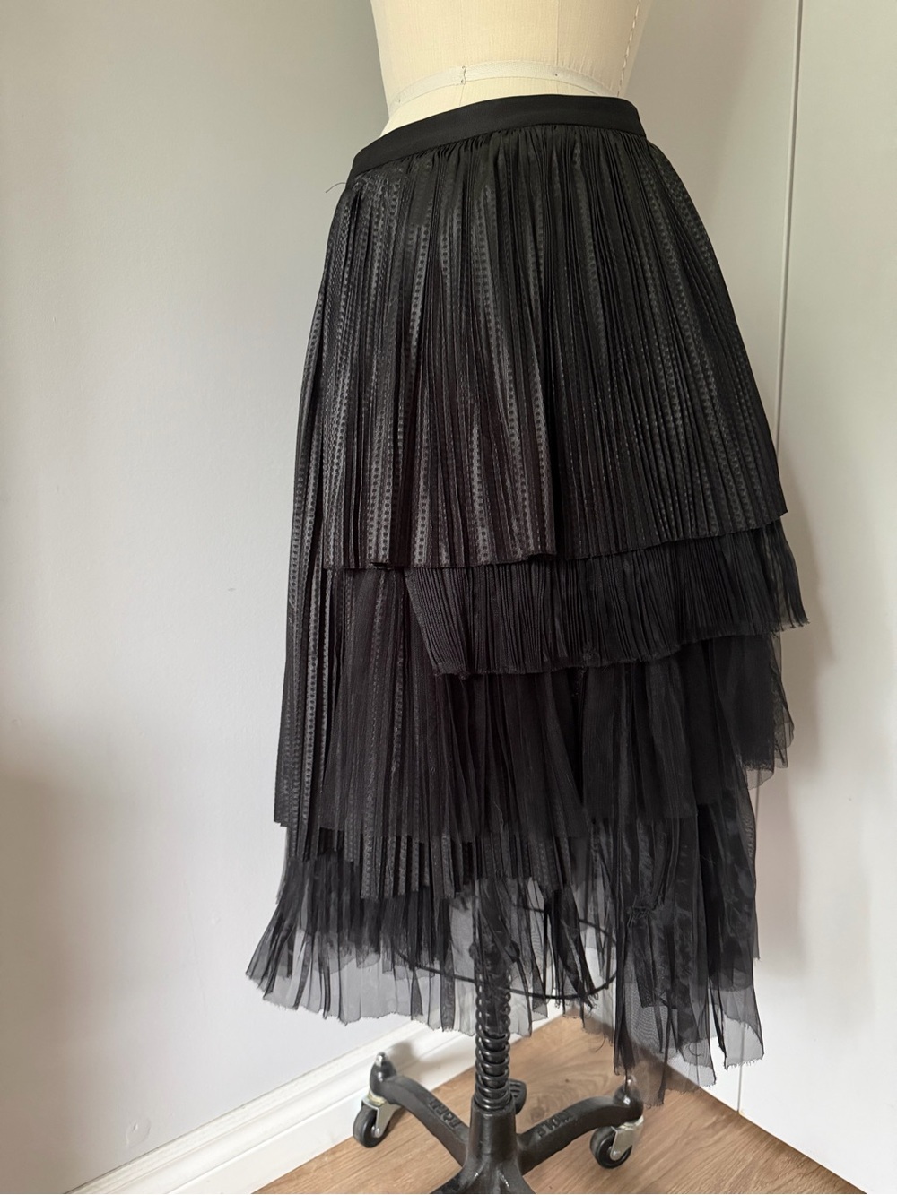 Black midi skirt tulle pleated layered high waist Small Goth avant-garde unique